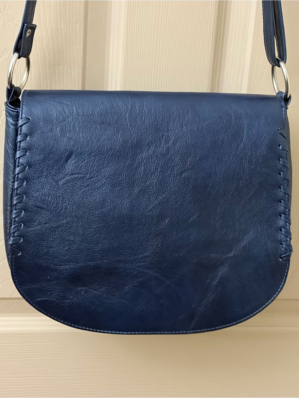 Classic Navy Genuine Handcrafted Leather Crossbody Bag - Women